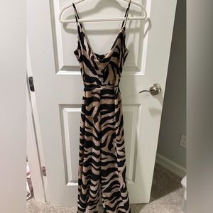 VENUS Black and Tan Zebra One Piece Wide Leg Jumpsuit
